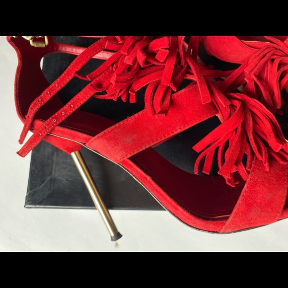 Brain Atwood Red Suede Luciana Fringe Heels Sz 39 - Picture 5 of 7